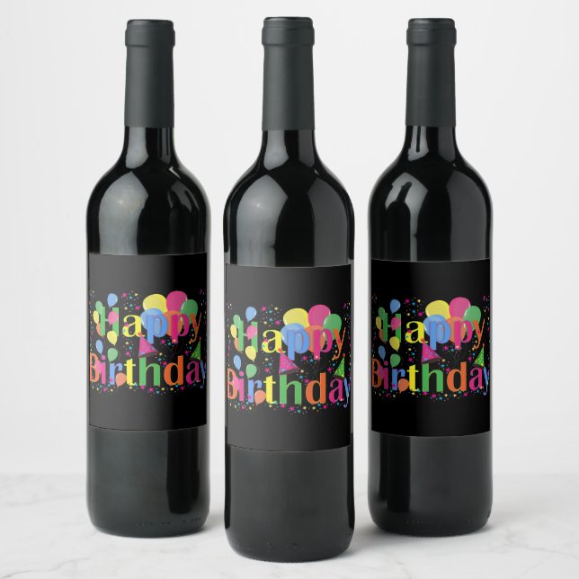 Grattis på födelsedagen, färgrik design, vinflaska etikett (Flaskor)