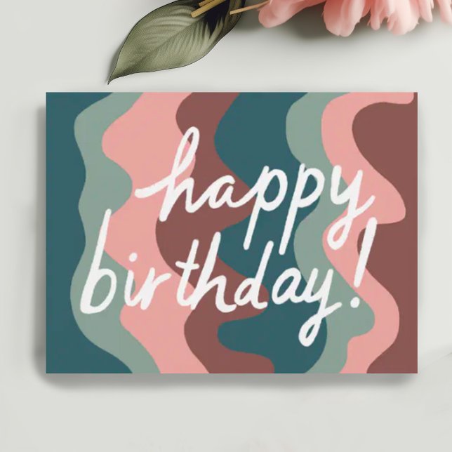 GRATTIS PÅ FÖDELSEDAGEN färgstark Coola och Roligt Vykort (Custom hand lettered happy birthday postcard, add your own text to customize it)