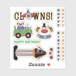 Grattis på födelsedagen färgstarka, roliga clowner klistermärken