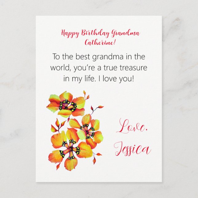 Grattis på födelsedagen farmor! Jag kärlek! Vykort (Framsida)