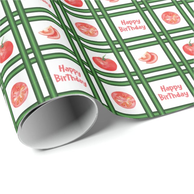 Grattis på födelsedagen - Färsk tomatmönster Presentpapper (Rullad Hörn)