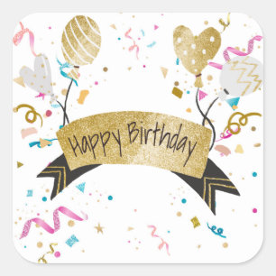 Grattis på födelsedagen, festlig design, fyrkantigt klistermärke
