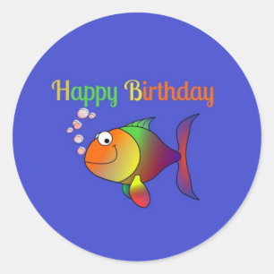 grattis på födelsedagen - Fisk av söt och färg Runt Klistermärke