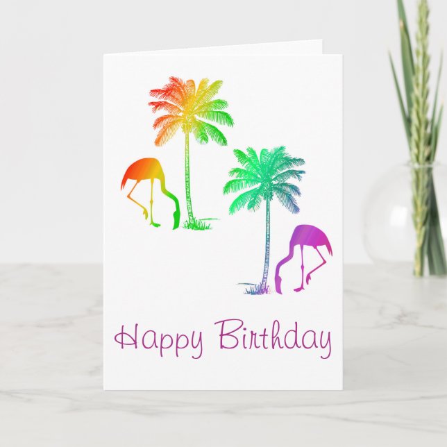 Grattis på födelsedagen Flamingos Handflatan Träd  Kort (Framsida)