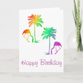 Grattis på födelsedagen Flamingos Handflatan Träd  Kort