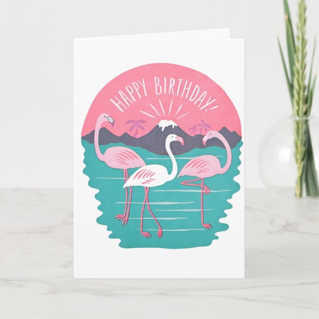 Grattis på födelsedagen Flamingos Letterpress-kort Kort (Framsida)