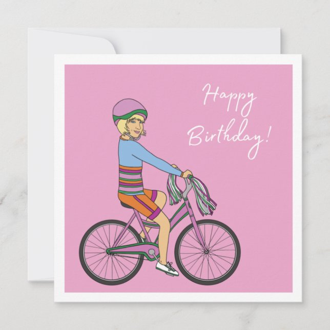 Grattis på födelsedagen - Flickan på en Rosa Bike Kort (Framsida)