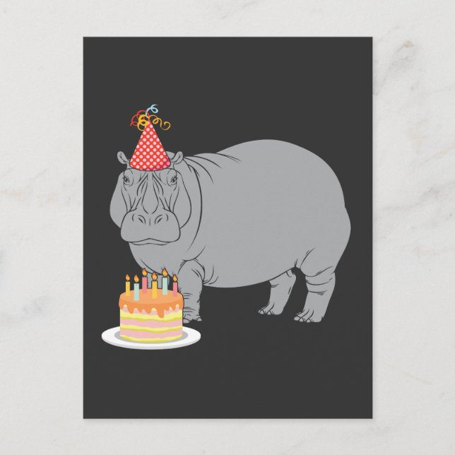 Grattis på födelsedagen Flodhäst Zoo Djur Fest Hat Vykort (Framsida)