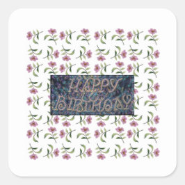 GRATTIS PÅ FÖDELSEDAGEN FLOWER MAGNET FYRKANTIGT KLISTERMÄRKE