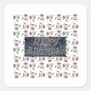 GRATTIS PÅ FÖDELSEDAGEN FLOWER MAGNET FYRKANTIGT KLISTERMÄRKE
