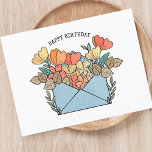 Grattis på födelsedagen Flowers Illustrated Vykort<br><div class="desc">Firar födelsedagar med en personlig som använder vårt pulserande "Grattis på födelsedagen"-vykort med en förtjusande illustration av ett överflödigt kuvert med blommande blommor. Visa ditt varma önskemål i stil när du anpassar det här charmerande vykortet med ditt eget hjärtliga budskap. Oavsett om du är nära eller långt, skicka din födelsedagsefterhälsning...</div>