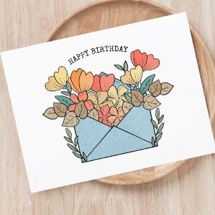 Grattis på födelsedagen Flowers Illustrated Vykort