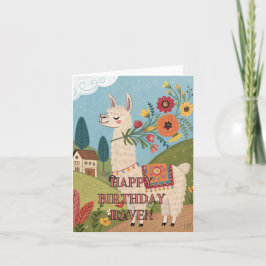 Grattis på födelsedagen folkart alpaca foldet card tack kort