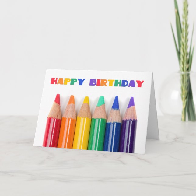 Grattis på födelsedagen for any Rainbow Färgpennas Helgkort (Framsida)