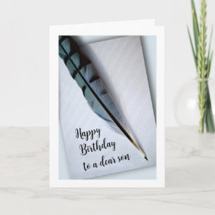 Grattis på födelsedagen för Son Blue Jay Feather Kort