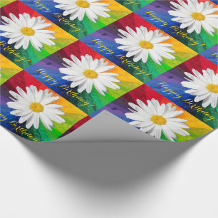 Grattis på födelsedagen för vitdaisyregnbåge! presentpapper