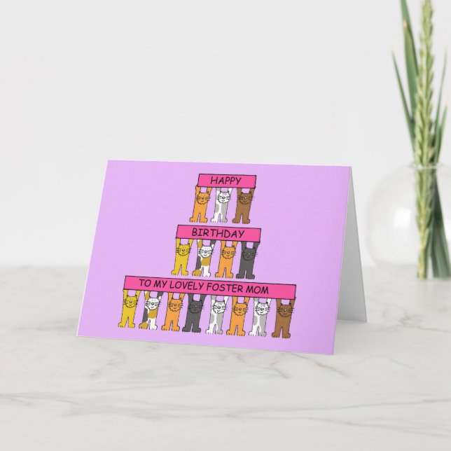 Grattis på födelsedagen Foster Mamma Tecknad Cats Kort (Framsida)