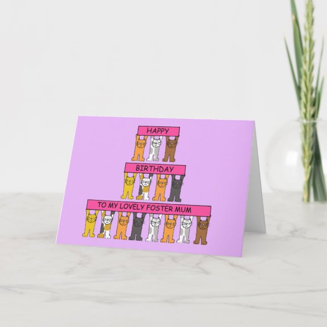 Grattis på födelsedagen Foster Morsa Tecknad Cats Kort (Framsida)