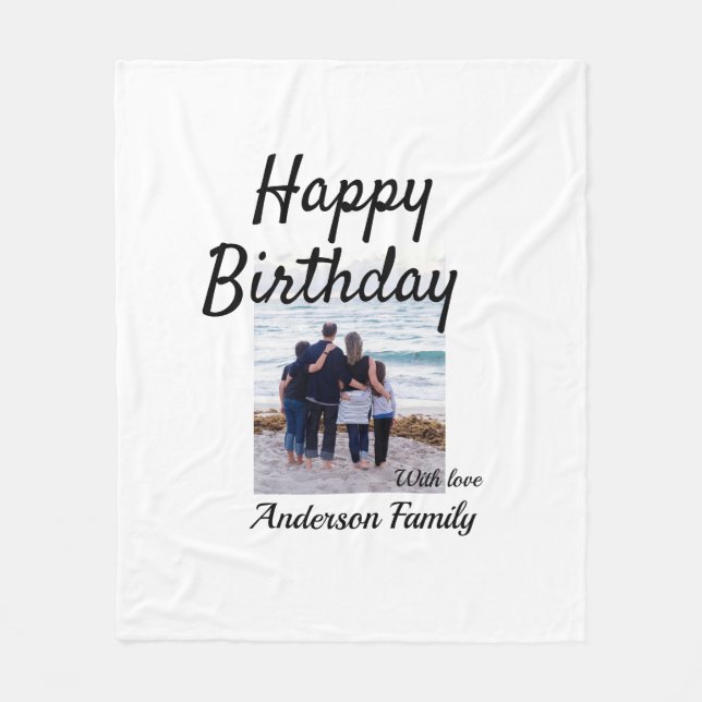 Grattis på födelsedagen-fotofamiljen namn elegant, fleecefilt (Framsidan)