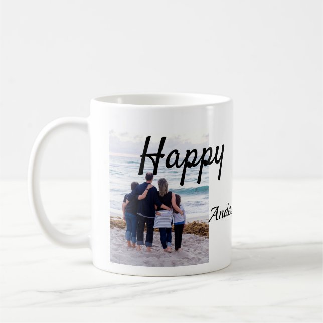 Grattis på födelsedagen-fotofamiljen namn elegant, kaffemugg (Vänster)