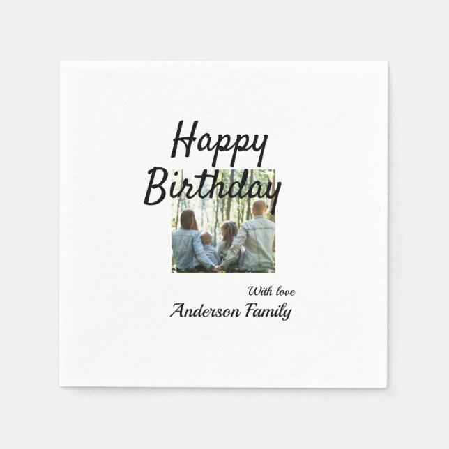 Grattis på födelsedagen-fotofamiljen namn elegant, pappersservett (Framsidan)
