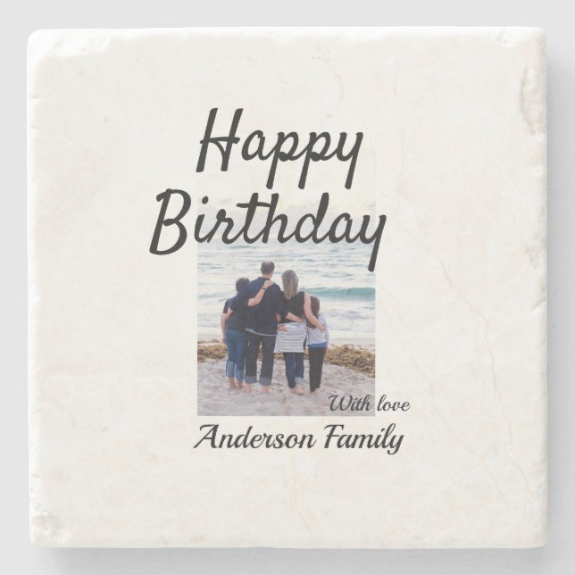 Grattis på födelsedagen-fotofamiljen namn elegant, stenunderlägg (Framsidan)
