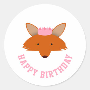Grattis på födelsedagen Fox Runt Klistermärke
