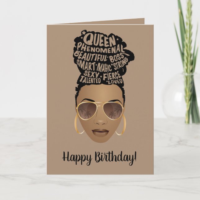 Grattis på födelsedagen! Främjande av svarta kvinn Kort (Framsida)