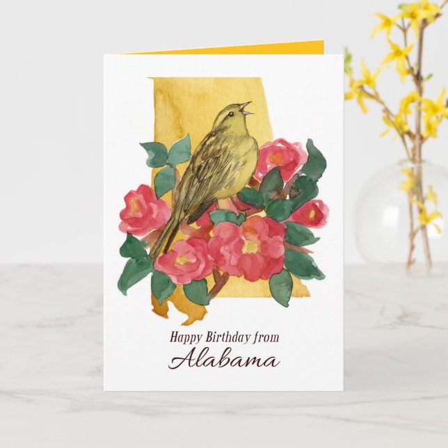 Grattis på födelsedagen från Alabama Camellia Yell Kort (Gul blomma)