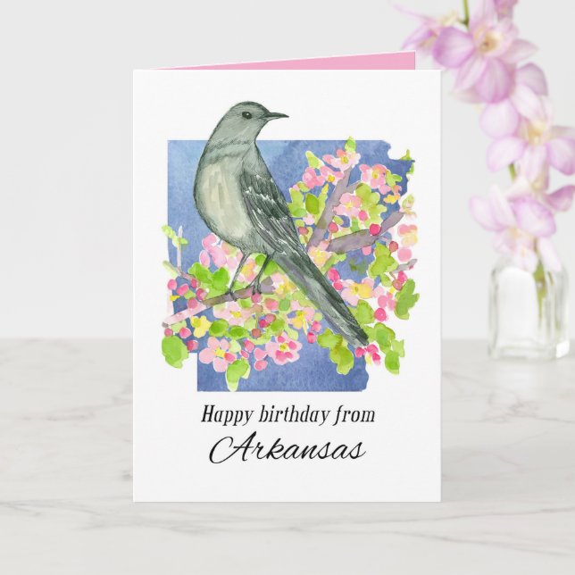 Grattis på födelsedagen från Arkansas Mockingbird  Kort (Orkide)