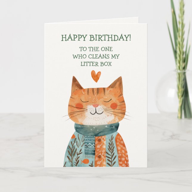 Grattis på födelsedagen från Cat Funny Whimsical C Helgkort (Framsida)