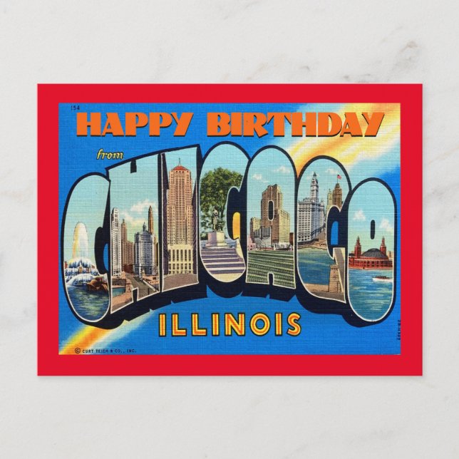 GRATTIS PÅ FÖDELSEDAGEN FRÅN CHICAGO VINTAGEPostca Vykort (Framsida)