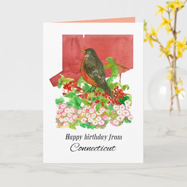 Grattis på födelsedagen från Connecticut State Wat Kort (Gul blomma)