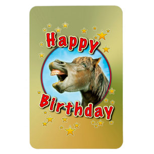 Grattis på födelsedagen från den skratta häste magnet