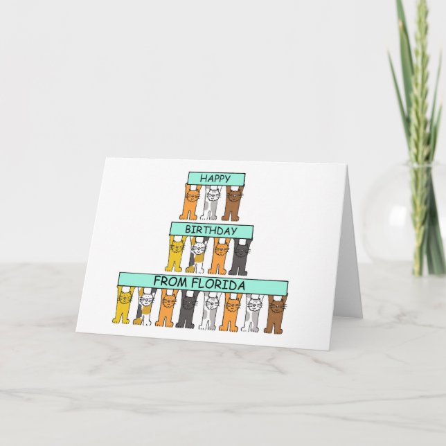 Grattis på födelsedagen från Florida Tecknad Cats Kort (Framsida)
