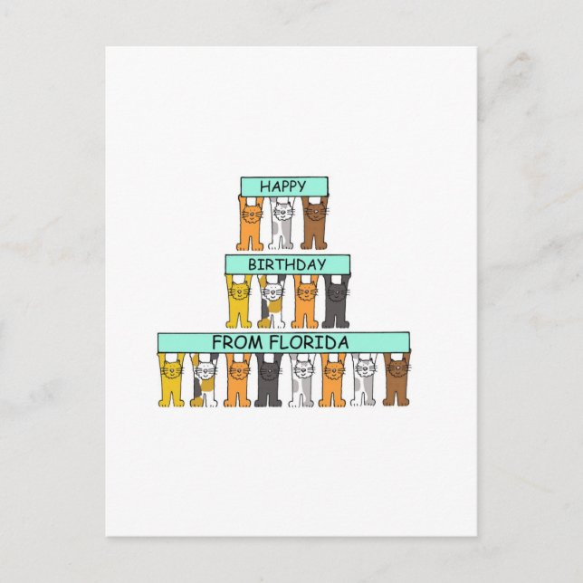 Grattis på födelsedagen från Florida Tecknad Cats Vykort (Framsida)
