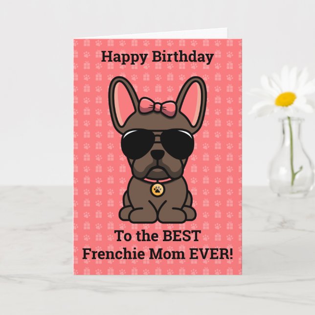 Grattis på födelsedagen från Hund Brown Fransk Bul Kort (Liten växt)