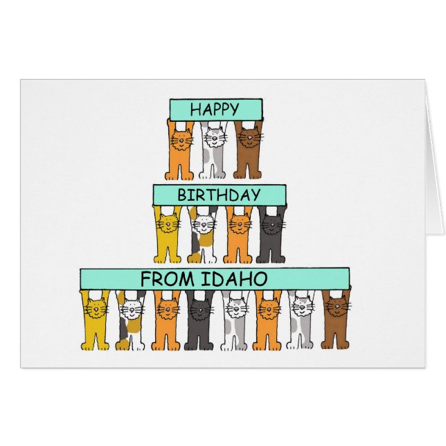 Grattis på födelsedagen från Idaho Tecknad Cats Hälsningskort (Framsidan Horizontal)