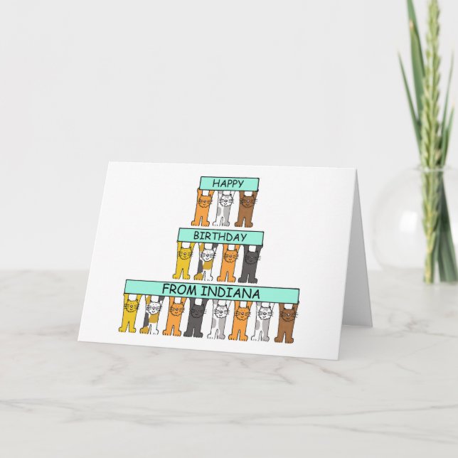 Grattis på födelsedagen från Indiana, tecknadCats. Kort (Framsida)