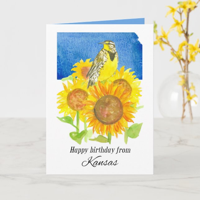 Grattis på födelsedagen från Kansas Meadowlark Sun Kort (Gul blomma)