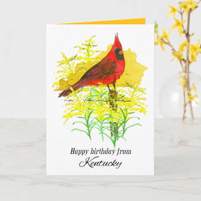 Grattis på födelsedagen från Kentucky Cardinal Gol Kort (Gul blomma)