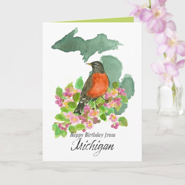 Grattis på födelsedagen från Michigan Robin Apple  Kort (Orkide)