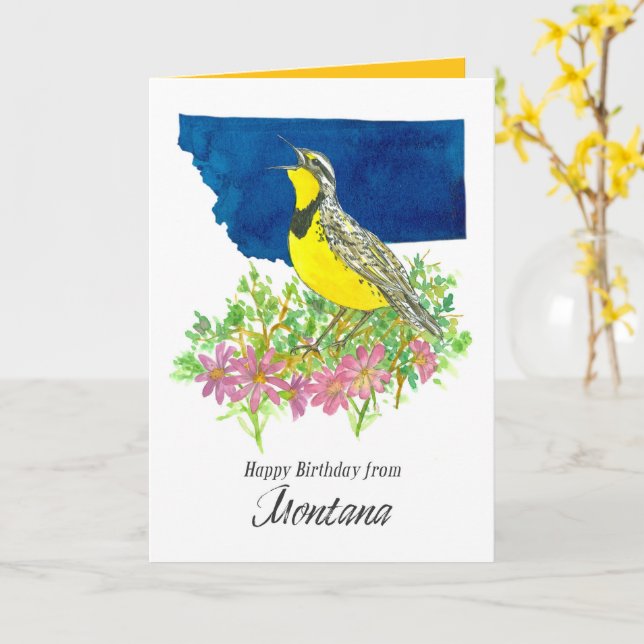 Grattis på födelsedagen från Montana Meadowlark Bi Kort (Gul blomma)