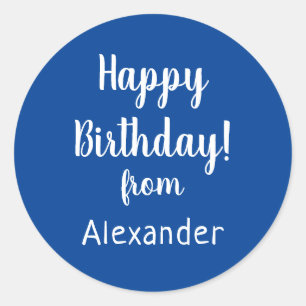 Grattis på födelsedagen från Namn Blue Birthday Runt Klistermärke