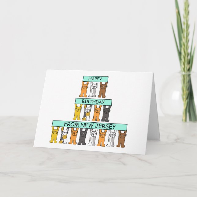 Grattis på födelsedagen från New jersey Cute Cats Kort (Framsida)