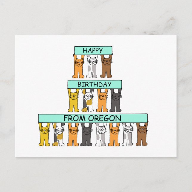 Grattis på födelsedagen från Oregon Tecknad Cats Vykort (Framsida)