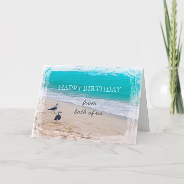 Grattis på födelsedagen från oss båda med strandko kort (Framsida)