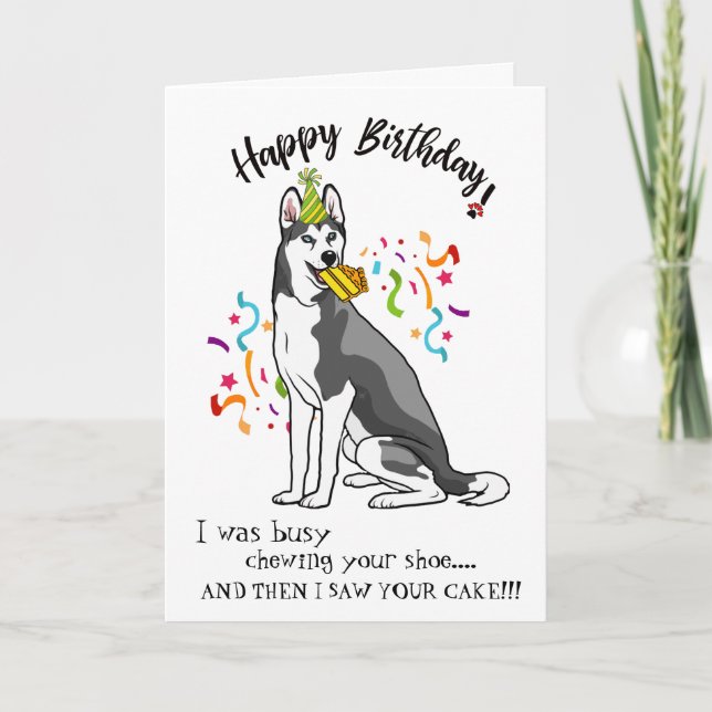 Grattis på födelsedagen från Siberian husky Buddy Kort (Framsida)