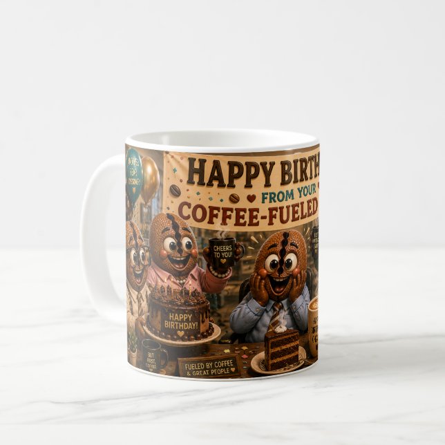 Grattis på födelsedagen från teamet kaffemugg (Framsida vänster)