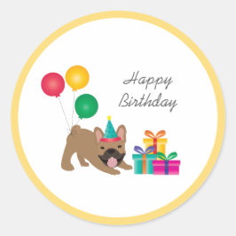 Grattis på födelsedagen Fransk Bulldog Colorful Runt Klistermärke